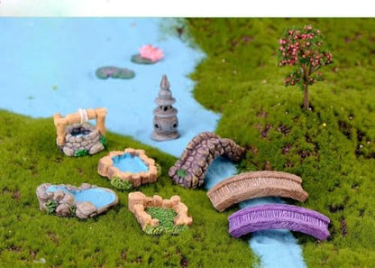 Miniature Resin Bridge, 6.6 x 2.5 cm, Dollhouse Decor, Garden Decoration Resin Craft Mini Bridge Outdoors Artificial Bridge Set Arch Plank Bridge Rockery Bonsai House Garden Decor