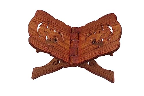 Sheesham Wooden Hand Carved Holy Book Stand for Quran, Bible, Bhagwat, Gita, Ramayana & Guru Granth Sahib for Reading OM Rehal Stand (13x6.5x1)inches OM05