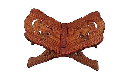 Sheesham Wooden Hand Carved Holy Book Stand for Quran, Bible, Bhagwat, Gita, Ramayana & Guru Granth Sahib for Reading OM Rehal Stand (13x6.5x1)inches OM05