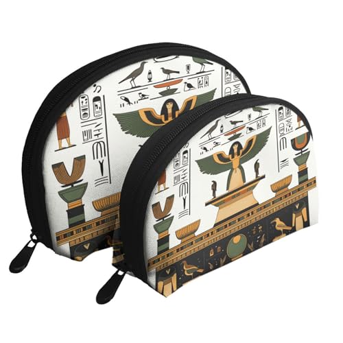 Egyptian Mystery Style 2-Piece Shell Makeup Bag Set, Large Capacity Travel Cosmetic Bag For Women With Zipper, Waterproof Polyester Toiletry Organizer Pouch For Purse, Travel, Gym & Daily Use - color: Egyptian Mystery Style