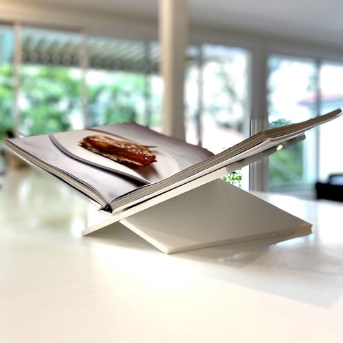Large White Acrylic Book Stand, 12.5" x 9.5" x 5.5”, Acrylic Book Holder, Open Bookstand for Display and Reading Cookbooks, Art Books, Bibles, Magazines - Home and Office - color: White, size: Large