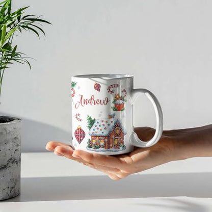Custom Name Coffee Mug 11oz 15oz, Personalized Sparkling Gingerbread House Ceramic Mug, Festive Full Wrap Mug, Customized Christmas White Cup, Winter Mug For kids, Gingerbread Mug - color: XUA-1124-3652-Christmas Mug