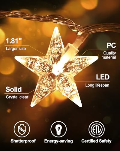 JOLYMOLY Star String Lights Plug in, 59 Ft 100 LED Star Fairy Lights with Remote Timer, Connectable Waterproof for Bedroom Wedding Party Indoor Outdoor Décor, Warm White