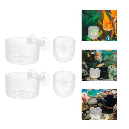 TOYANDONA 4pcs Aquarium Feeding Cups with Suction Cups Acrylic Fish and Shrimp Feeders for Aquarium and Oval Shape Fish Feeding Supply and Aquatic Pets