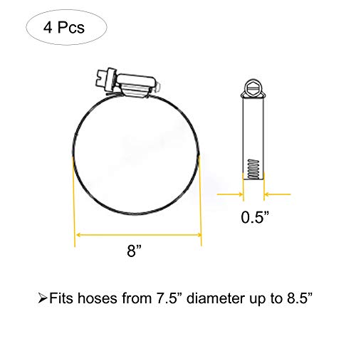 4Pcs 8" Adjustable 304 Stainless Steel Duct Clamps Hose Clamp Pipe Clamp Air Ducting Clamp worm drive hose clamps (194mm-216mm) - size: 8" -4Pcs