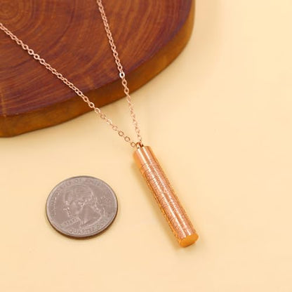 Spiritual Muslim Cylinder Necklaces - Stainless Steel Arabic Quran engraved Pendant Necklace for Men Women YA5082 - color: Rose Gold