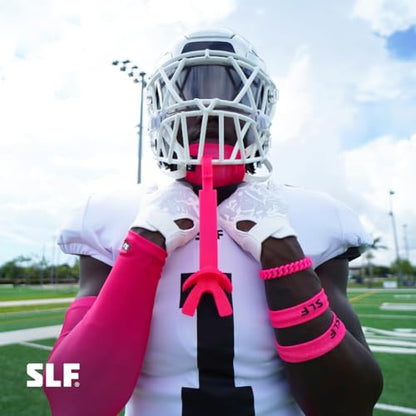 SLEEFS X Football Mouth Guard - Lip/Mouthguard with Helmet Strap - Lip/Teeth Protector Mouthpiece - Moldable - for Youth, Men & Women. Maximum Air Flow. All Sports (Pink) - color: Pink