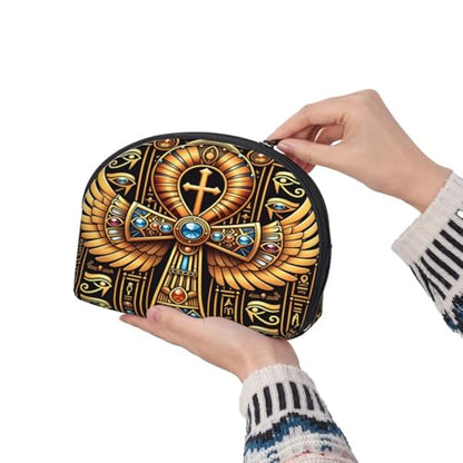 Egyptian Symbol 2-Piece Shell Makeup Bag Set, Large Capacity Travel Cosmetic Bag For Women With Zipper, Waterproof Polyester Toiletry Organizer Pouch For Purse, Travel, Gym & Daily Use - color: Egyptian Symbol