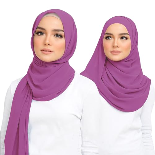 Premium Chiffon Hijab Head Scarf Shawl Wrap for Muslim Women Lightweight - color: Purple