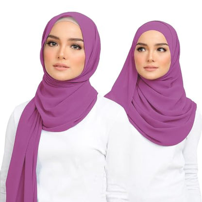 Premium Chiffon Hijab Head Scarf Shawl Wrap for Muslim Women Lightweight - color: Purple