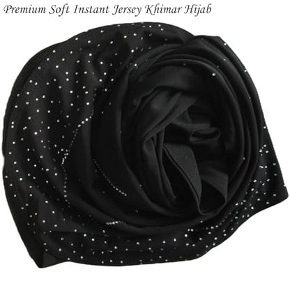 Ready To Wear Instant Hijab for Women Girls Muslim Slip-On Khimar Hijab Scarf Rhinestone Hijabs Islamic Abaya Turban - color: Black