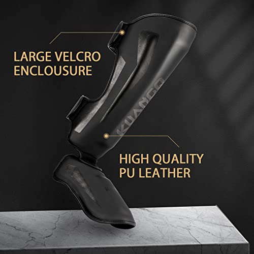 Muay Thai Shin Guards, Muay Thai Martial Arts Kicking Leg Instep Protection Pads Sparring Gear,for Kickboxing MMA Training and Sparring,Professional MMA Equipment - color: Black, size: Large