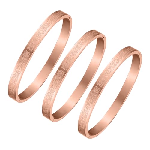 AYATUL KURSI Islamic Jewelry Bracelets Stainless Steel Openable Bangles Arabic Calligraphy Islamic Faith Gifts Messager Islamic Calligraphy Muslim Men Jewelry Bracelets Gift for Women - color: 3-Rose gold