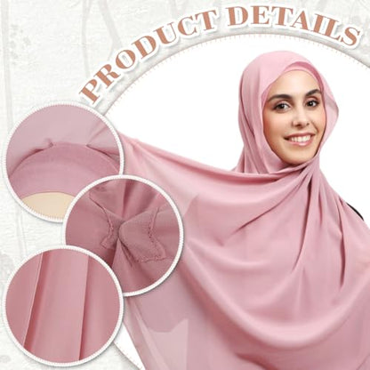 Women Instant Chiffon Hijab Set 3-in-1 Hijabs Scarf Muslim Soft Long Head Scarf with Built-in Magnets and Undercap - color: Pink