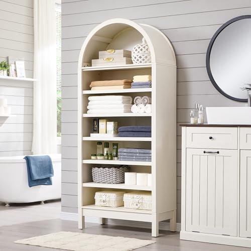 IFBUY 71" Tall Arched Bathroom Storage Cabinet, 7-Tier Modern Farmhouse Storage Cabinet with Adjustable Shelves, Wood Freestanding Cabinet for Bathroom, Living Room, Entryway, Hallway (Antique White) - color: Antique White, size: 71" Tall 7-Tiers(Large)
