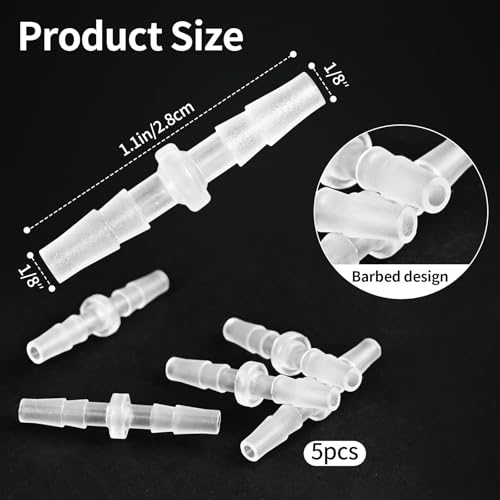 5-Pack 1/8" Barbed Fitting, Universal | Plastic Barbed fitting; for air, water, fuel lines; fits aquarium, water pump, irrigation systems - size: 1/8