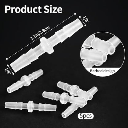 5-Pack 1/8" Barbed Fitting, Universal | Plastic Barbed fitting; for air, water, fuel lines; fits aquarium, water pump, irrigation systems - size: 1/8
