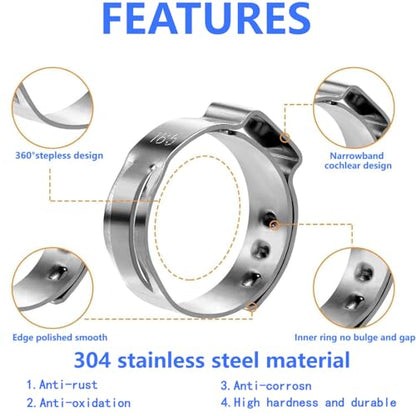 50Pcs(20.3mm-23.5mm)3/4" Single Ear Hose Clamp Hose Crimp Clamps Ear Crimp Rings Ear Stepless Hose Clamp Pinch Clamps for Hose Pipe Clamp Tools (3/4inch) - size: 3/4inch