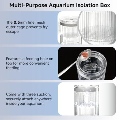 Floating Breeder Box for Fish Tank, Acrylic Baby Aquarium Isolation Box Hatchery Incubator Tank with Suction Cups for Guppy, Betta, Clownfish, Baby Fish, Shrimp & Injured Fish (M) - size: M