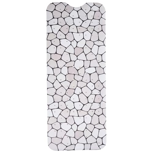 ENKOSI Non-Slip Bath & Shower Mat 40x16 Extra Long, Suction & Drain Holes | Pebble spa look; Durable PVC; 40x16 in, Pebble - color: Pebble
