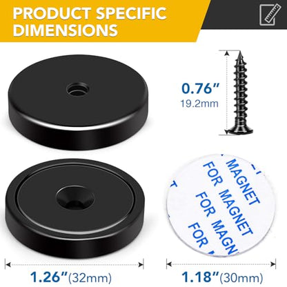 E BAVITE Strong Neodymium Magnets with Screws Black, 8 Pack | 110 Lbs Rare Earth Magnets with Heavy Duty, Cup Magnet with Countersunk Hole and Stainless Screws for Kitchen, Craft, Office - color: Black, size: 32mm-8P