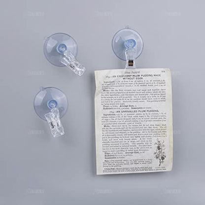 AUEAR, 8 Pack Clear Suction Cup Clips Round Clamp Holder Fishes Veggie Seaweed Feed Clip Advertising Pop Stand for Display Business Cards Home Office Accessories