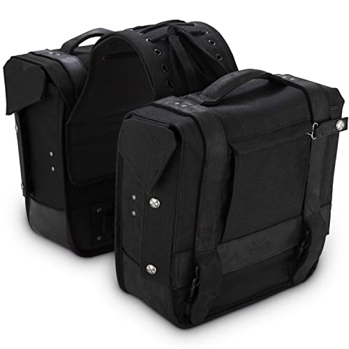BURLY Brand Voyager Throw-over Saddlebag - Genuine Leather Dual Bags, For Harley Davidson and Most Motorcycles - Black (B15-1002B)