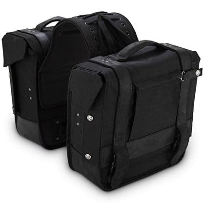 BURLY Brand Voyager Throw-over Saddlebag - Genuine Leather Dual Bags, For Harley Davidson and Most Motorcycles - Black (B15-1002B)