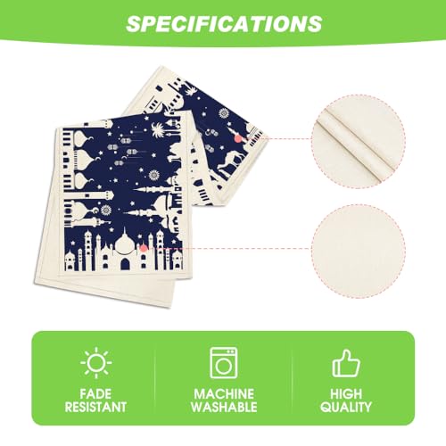 Artoid Mode Blue Silhouette Castle Camel Ramadan Table Runner, Seasonal Kitchen Dining Table Decoration for Home Party Decor 13x72 Inch