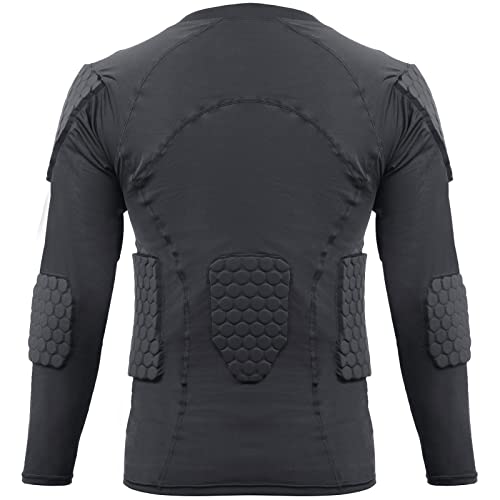 Zicac Men's Sports Shock Rash Guard Compression Padded Shirt Soccer Basketball Protective Gear Chest Rib Guards - color: Black Long Sleeve, size: Large