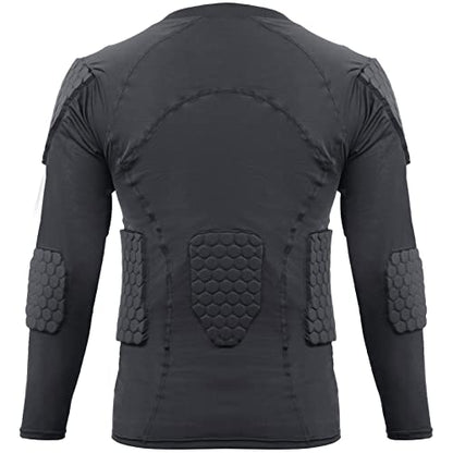 Zicac Men's Sports Shock Rash Guard Compression Padded Shirt Soccer Basketball Protective Gear Chest Rib Guards - color: Black Long Sleeve, size: Large