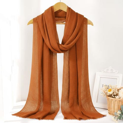 Nydotd Women Summer Cotton Linen Scarf Crinkle Long Beach Shawl Wrap hijab with Fringe - color: Caramel