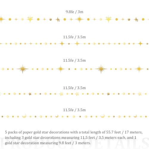 Star Garland, 55Ft Gold Star Moon Circle Dot Double-Sided Hanging Bunting Banner for Valentine’s Day Graduation Birthday Wedding Baby Shower Ramadan Kids Room Decor