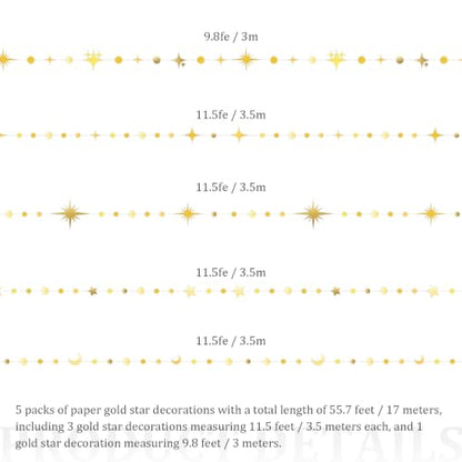 Star Garland, 55Ft Gold Star Moon Circle Dot Double-Sided Hanging Bunting Banner for Valentine’s Day Graduation Birthday Wedding Baby Shower Ramadan Kids Room Decor