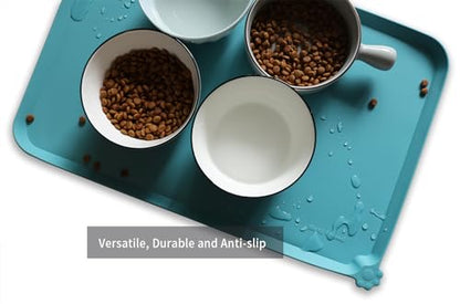 Hoki Found L Silicone Pet Food Mats Tray - Non Slip Pet Dog Cat Bowl Mats Placemat - Dog Pet Cat Feeding Mat - Waterproof Dog Cat Food Mats -Pet Water Mats for Carpet -Glacier - color: Glacier, size: 22" x 14"