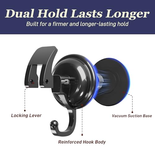 Heavy Duty Vacuum Suction Cup Hooks, Matte Black Plated Polished Super Suction for Kitchen Bathroom, 2 Pack - color: Black