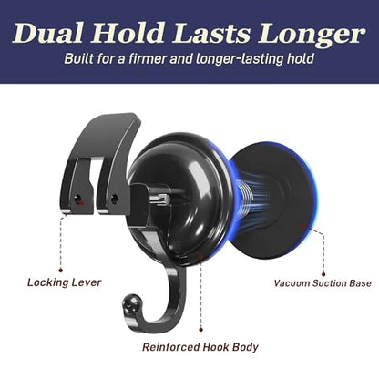 Heavy Duty Vacuum Suction Cup Hooks, Matte Black Plated Polished Super Suction for Kitchen Bathroom, 2 Pack - color: Black