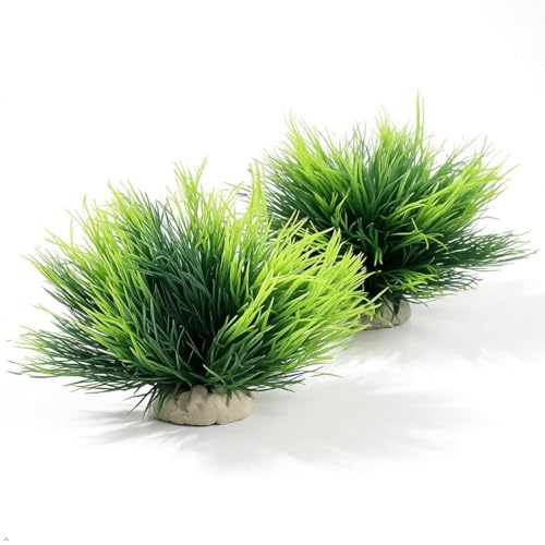 2 Pack Aquarium Plants Decorations Plastic Realistic Fish Tank Plants with Weighted Waterscape Fish Hides Mini Grass Set