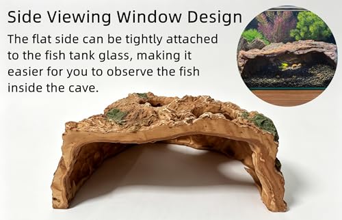 Large Resin Aquarium Cave Hideout, Fish Tank Rock Decor with 2 Top Viewing Holes and Side Viewing Window, Shelter for Betta, Shrimp and Small Fish, 8.3 x 7.5 x 3.5 in
