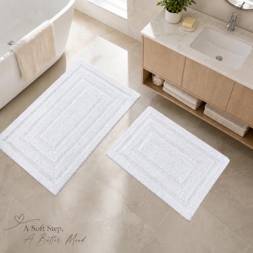 Bedding Craft Bathroom Bath mat Rug Set of 2, 17x24 + 21x34, Off White - color: Off White, size: 17x24" + 21x34"