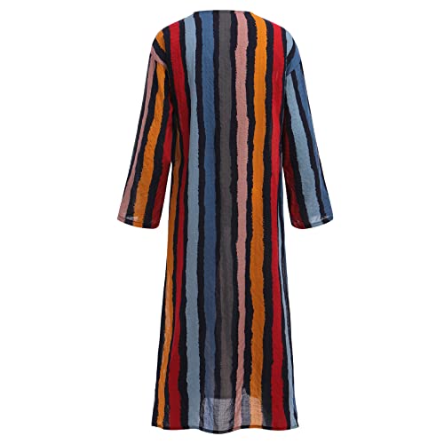 OLEMEK Mens Muslim Thobe Long Sleeve Stripe Long Gown Middle East Islam Arabic Thobe Shirt Dresses - color: Red, size: 5X-Large