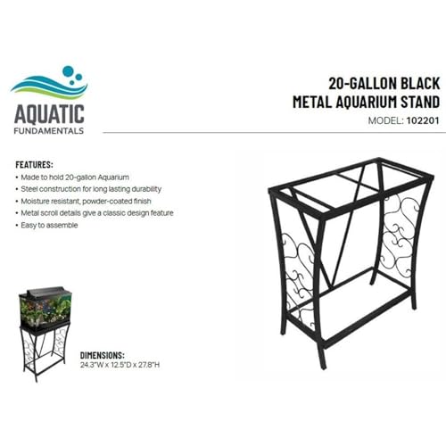 Pemberly Row 20 Gallon Steel Aquarium Stand, Black Powder-Coated Finish, Moisture-Resistant, Traditional Scroll Design, Durable Tank Holder for Home or Office, Supports Up to 200 lbs
