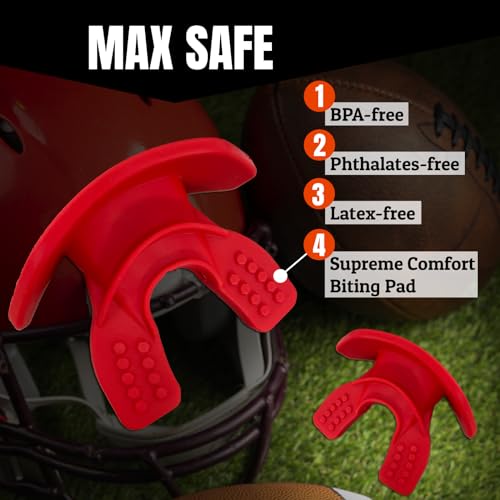 O Shield Core Football Mouth Guard, Detachable Strap | Football Mouth Guard with Detachable Strap — No-Boil Ready Fit, BPA-Free, Brace-Friendly, Includes Carrying Case - color: Red