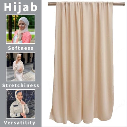 Harewom Muslim Hijab for Women Soft Stretch Headscarf Large Plain Turban Wrap Shawl Head Wrap for Everyday Wear - color: Cream Hijab Headscarf