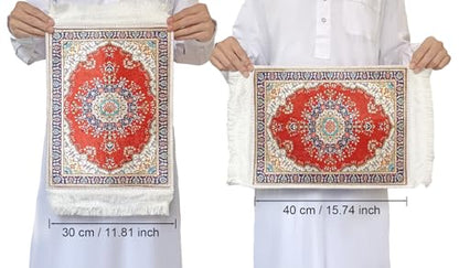 Foldable Muslim Small Prayer Mat for Head Portable Classic Pattern Islamic Small Prayer Rug Salah Carpet Mat with Tassel - color: Red