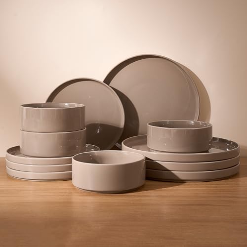 Famiware Nebula Plates and Bowls, 12-Piece Dinnerware Set, Cinnamon Brown - color: Cinnamon Brown, size: Service for 4 (Standard Dinner Set)