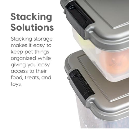 IRIS USA Airtight Dog Food Storage Container Combo, 30 lb & 11 lb Bin | Stackable food storage system includes scoop and wheels to keep kibble, treats, and pet food fresh and organized. - color: Chrome