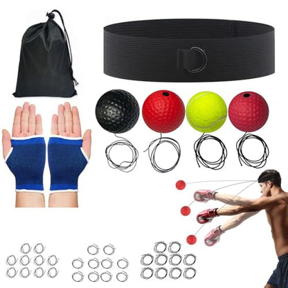 Boxing Training React Ball Punching Speed Reaction | Boxing React Ball Headband for Bedroom Travel Dorm Gym Men Women Beginners Teens Professionals - color: four balls 2