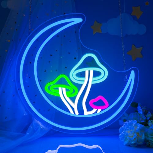 Moon Mushroom Neon Sign Blue Moon LED Neon Lights Wall Decor for Kids Room - color: Moon Mushroom