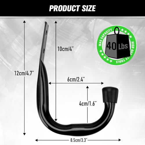 Heavy Duty Garage Storage Hooks, 6-piece Bike Hooks for Garage Wall, Utility Garage Hooks, Wall Mount J Hook for Hanging, Large Metal Storage Organizer Tool, Extension Cord Hanger - style: 6-Piece Black